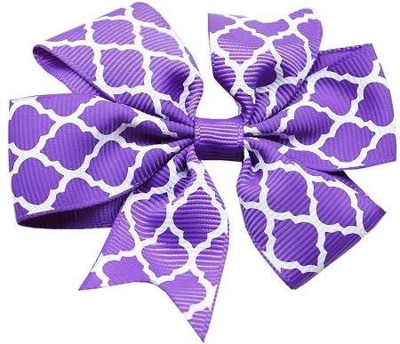 Hair Bow Quatrefoil French Barrette Purple