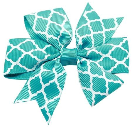 Hair Bow Quatrefoil French Barrette Turquoise