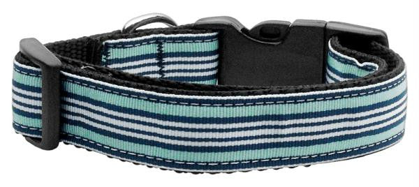 Preppy Stripes Nylon Ribbon Collars Light Blue-White Large