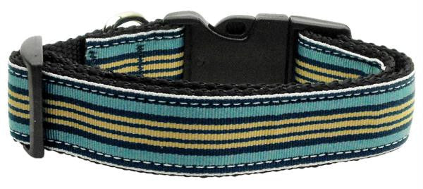 Preppy Stripes Nylon Ribbon Collars Light Blue-Khaki Large