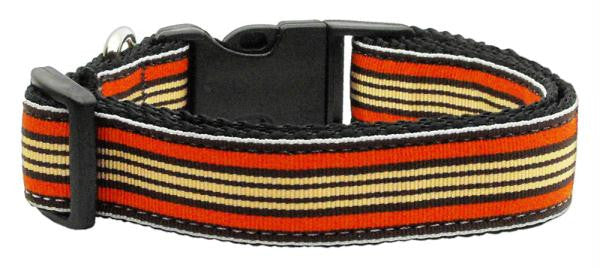 Preppy Stripes Nylon Ribbon Collars Orange-Khaki XS