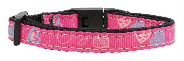 Crazy Hearts Nylon Collars Bright Pink Cat Safety