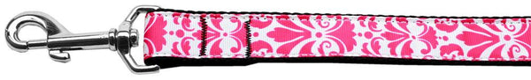 Damask Nylon Dog Leash 4 Foot Bright Pink