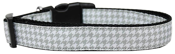 Grey Houndstooth Nylon Dog Collar Large