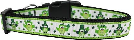 St. Patty's Day Party Owls Nylon Dog Collar Medium