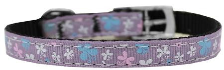 Butterfly Nylon Dog Collar with classic buckle 3-8" Lavender Size 12