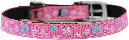 Butterfly Nylon Dog Collar with classic buckle 3-8" Pink Size 8