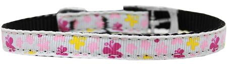 Butterfly Nylon Dog Collar with classic buckle 3-8" White Size 16