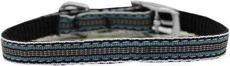 Preppy Stripes Nylon Dog Collar with classic buckles 3-8" Light Blue-Khaki Size 12