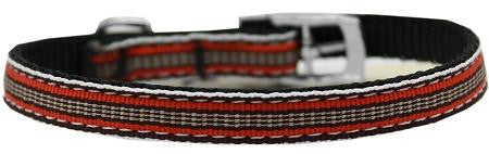 Preppy Stripes Nylon Dog Collar with classic buckles 3-8" Orange-Khaki Size 16