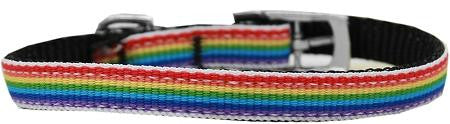 Rainbow Striped Nylon Dog Collar with classic buckles 3-8" Rainbow Stripes Size 12