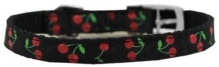 Cherries Nylon Dog Collar with classic buckle 3-8" Black Size 10