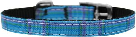 Plaid Nylon Dog Collar with classic buckle 3-8" Blue Size 14