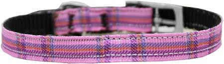 Plaid Nylon Dog Collar with classic buckle 3-8" Pink Size 14