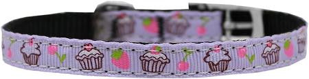 Cupcakes Nylon Dog Collar with classic buckle 3-8" Purple Size 16