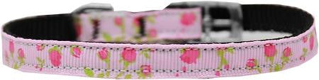 Roses Nylon Dog Collar with classic buckle 3-8" Pink Size 14