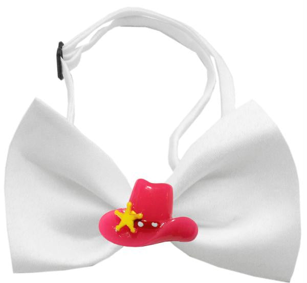 Pink Cowboy Hat Chipper White Bow Tie