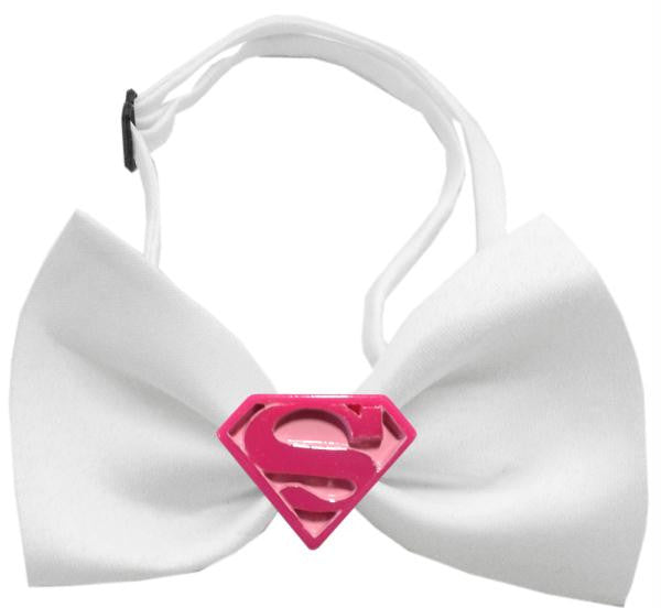 Pink Super Chipper White Bow Tie