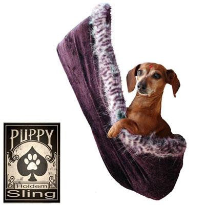 Skull with Rose Rhinestone Puppy Holdem Sling Eggplant Velour w- Purple Leo trim Size Sm-Md