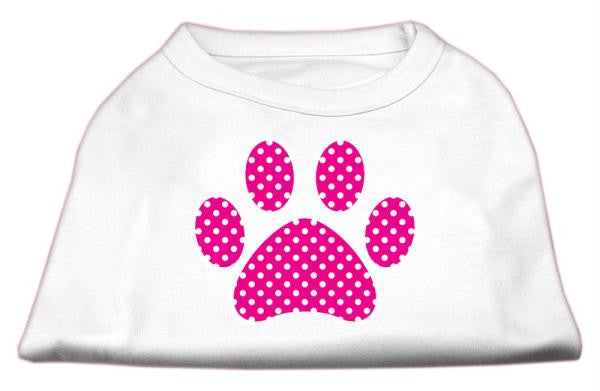 Pink Swiss Dot Paw Screen Print Shirt White M (12)