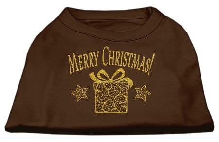 Golden Christmas Present Dog Shirt Brown Med (12)