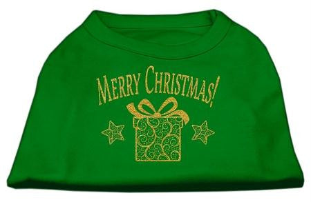 Golden Christmas Present Dog Shirt Emerald Green Med (12)