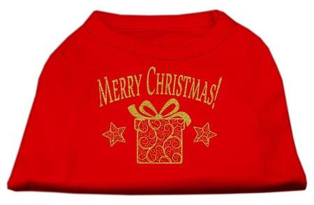 Golden Christmas Present Dog Shirt Red Med (12)