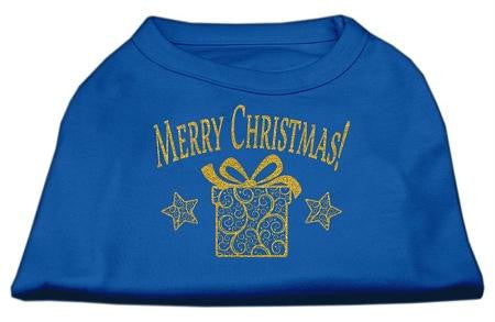 Golden Christmas Present Dog Shirt Blue XL (16)