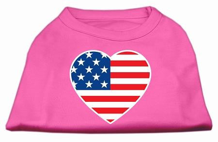 American Flag Heart Screen Print Shirt Bright Pink XS (8)