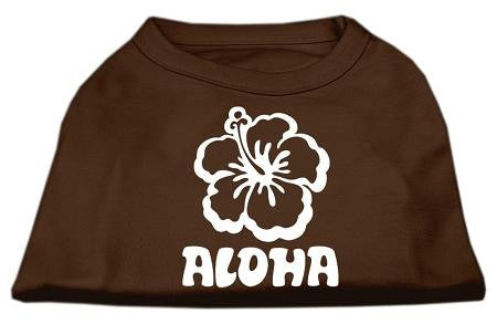 Aloha Flower Screen Print Shirt Brown Lg (14)