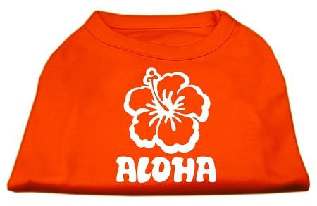 Aloha Flower Screen Print Shirt Orange XS (8)