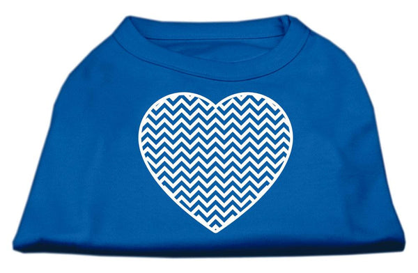 Chevron Heart Screen Print Dog Shirt Blue XS (8)