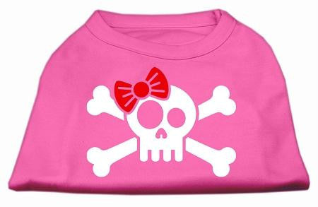 Skull Crossbone Bow Screen Print Shirt Bright Pink XXL (18)