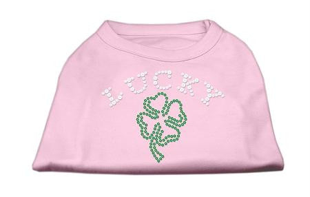 Four Leaf Clover Outline Rhinestone Shirts Light Pink M (12)