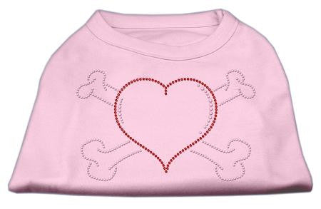 Heart and Crossbones Rhinestone Shirts Light Pink XS (8)