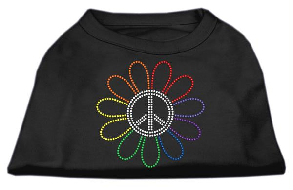 Rhinestone Rainbow Flower Peace Sign Shirts Black M (12)