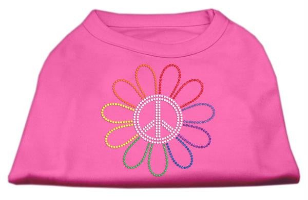 Rhinestone Rainbow Flower Peace Sign Shirts Bright Pink S (10)