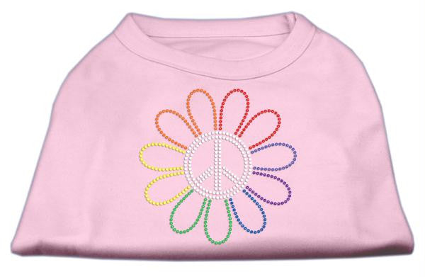 Rhinestone Rainbow Flower Peace Sign Shirts Light Pink XL (16)