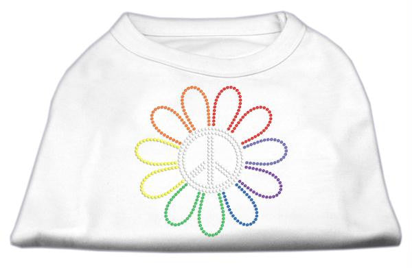 Rhinestone Rainbow Flower Peace Sign Shirts White XS (8)