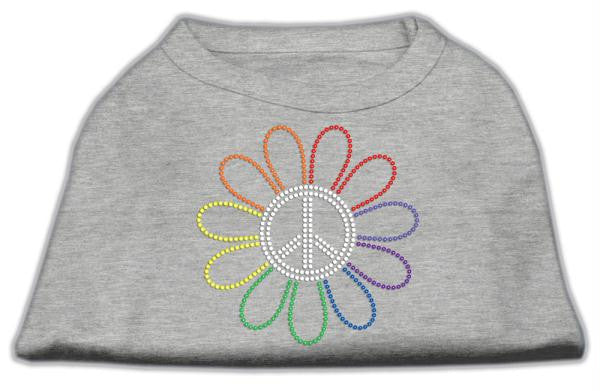 Rhinestone Rainbow Flower Peace Sign Shirts Grey XXL (18)