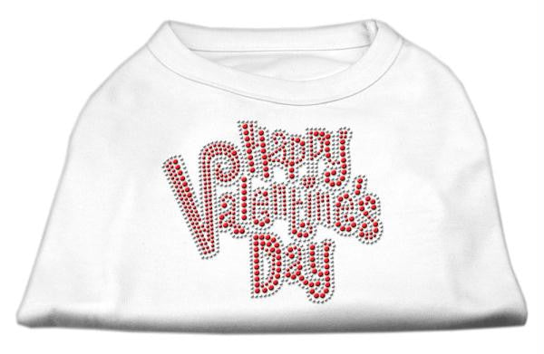 Happy Valentines Day Rhinestone Dog Shirt White XS (8)