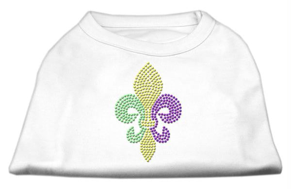 Mardi Gras Fleur De Lis Rhinestone Dog Shirt White Sm (10)