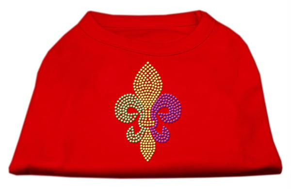 Mardi Gras Fleur De Lis Rhinestone Dog Shirt Red XS (8)