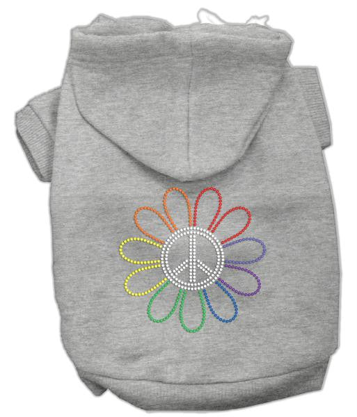 Rhinestone Rainbow Flower Peace Sign Hoodie Grey L (14)