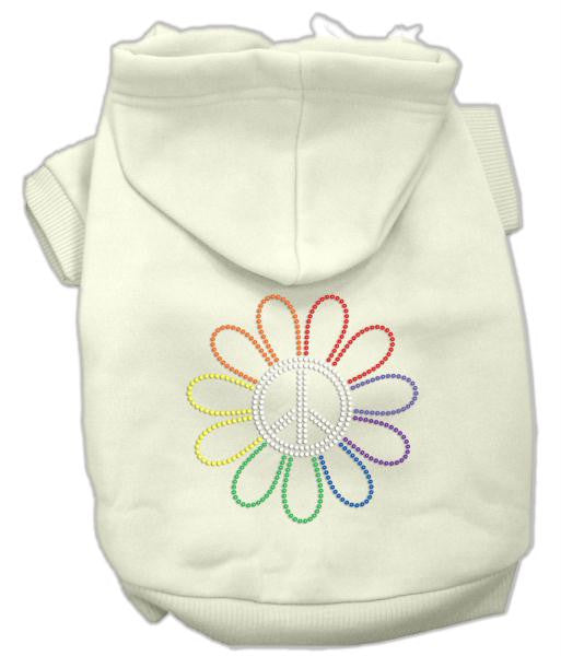 Rhinestone Rainbow Flower Peace Sign Hoodie Cream S (10)