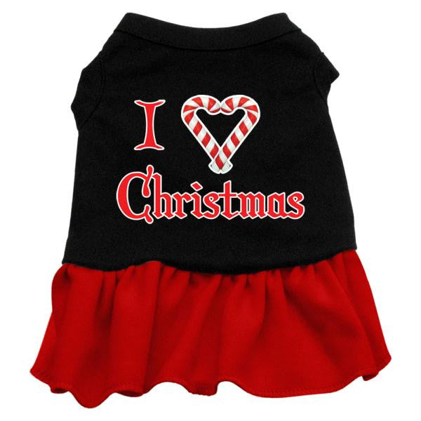 I Love Christmas Screen Print Dress Black with Red XXL (18)