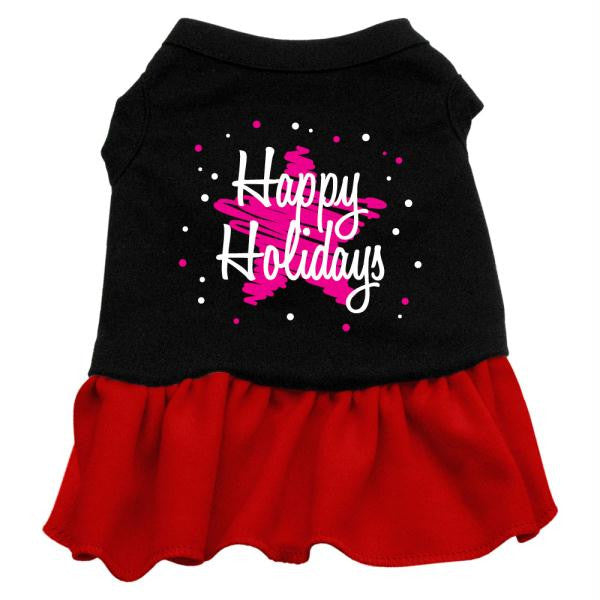 Scribble Happy Holidays Screen Print Dress Black with Red XXL (18)