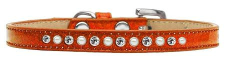 Pearl and Clear Crystal Size 16 Orange Puppy Ice Cream Collar