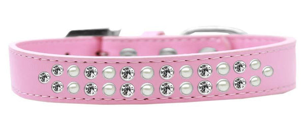 Two Row Pearl and Clear Crystal Size 18 Light Pink Dog Collar