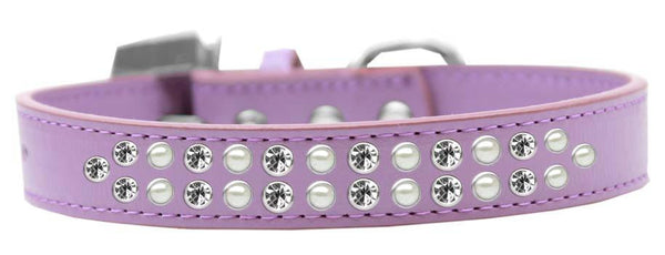 Two Row Pearl and Clear Crystal Size 20 Lavender Dog Collar